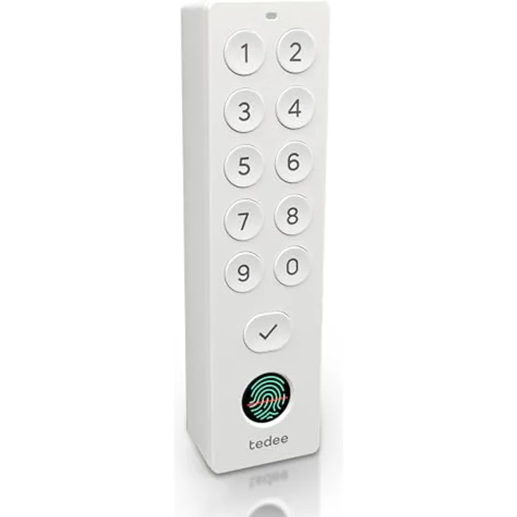 tedee Keypad PRO, biometrisches Tastenfeld für smartes Türschloss mit Fingerabdrucksensor und PIN-Code, weiß, IP65 wasserdicht, bis zu 100 Nutzer.