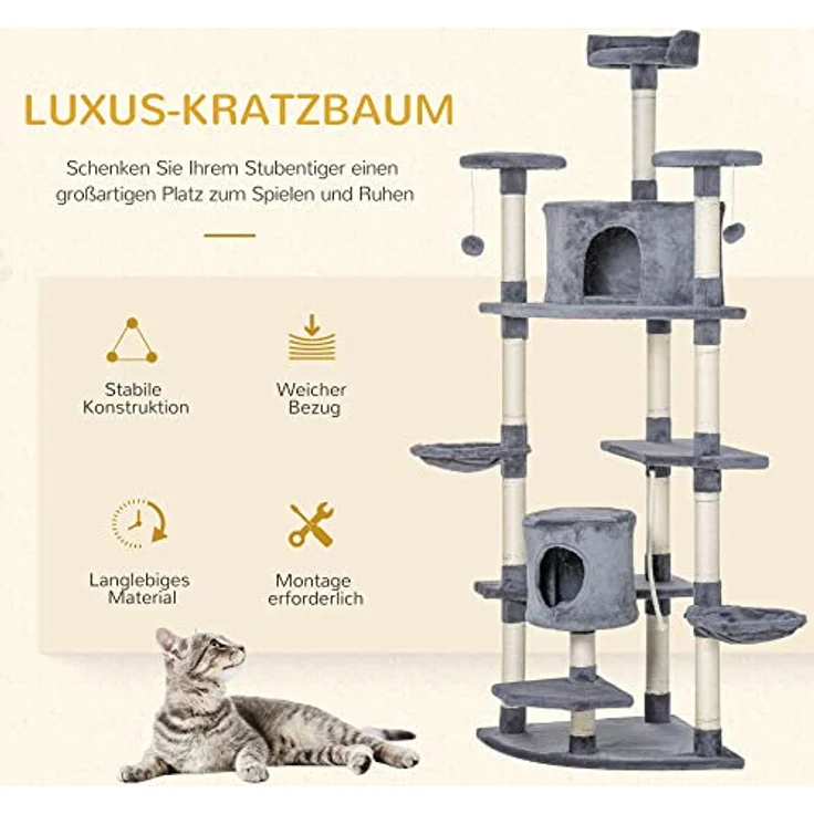 Pawhut Katzenbaum Ecke Kratzbaum Spielbaum Katzenkratzbaum Katzen Kletterbaum Hellgrau 200 cm – Bild 4