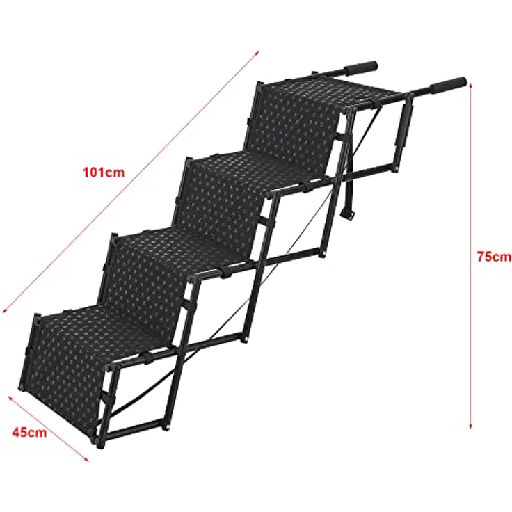 [en.casa] Hundetreppe Colchester Haustiertreppe Einstieghilfe 4-stufig faltbar bis 55 kg für kleine und große Hunde Metall/Polyester Schwarz – Bild 5