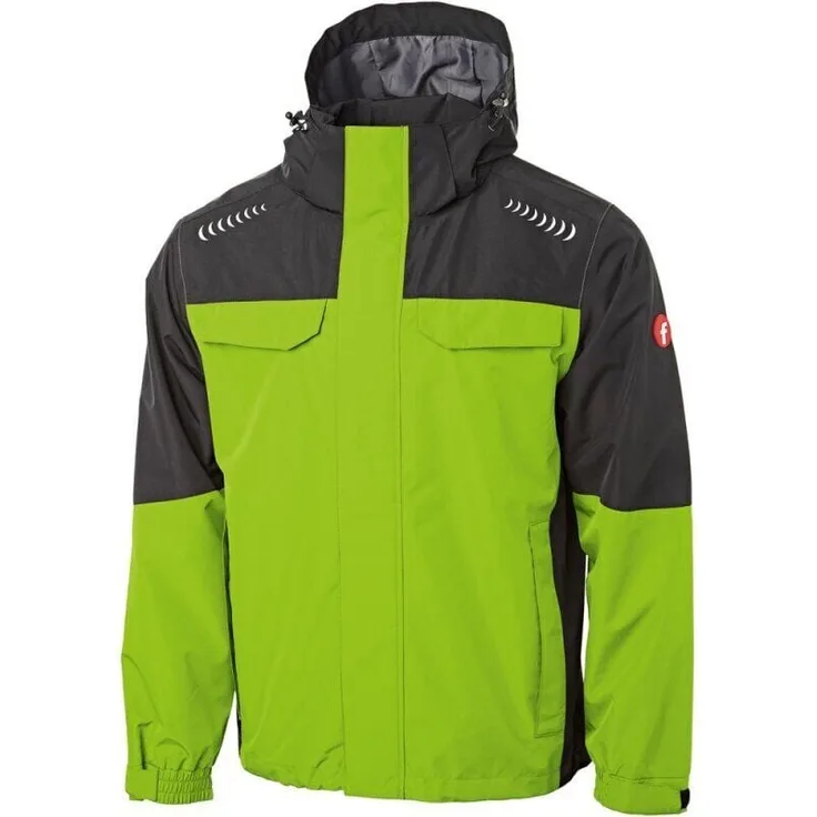 FORTIS Regenjacke Plus, wasserdichte Arbeitsjacke in lime/schwarz, Gr. M mit abtrennbarer Kapuze und verlängertem Rücken