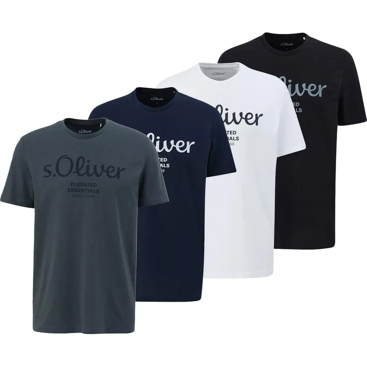 S.Oliver Herren Logo T-Shirt, Schwarz, aus reiner Baumwolle mit Regular Fit und Rundhalsausschnitt, Größe S