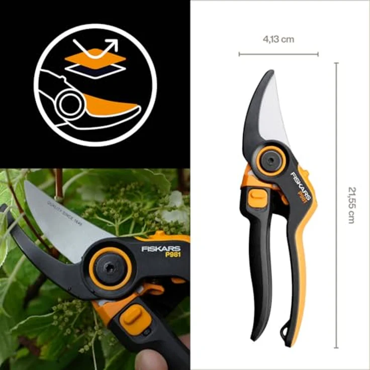 Fiskars X-series DualAction Gartenschere Bypass P981, 2-in-1 Schnittmodus für dünne und dicke Äste, ergonomischer Rollgriff, antihaftbeschichtete Stahlklingen, Schwarz/Orange, Art.-Nr.: 1080132 – Bild 2