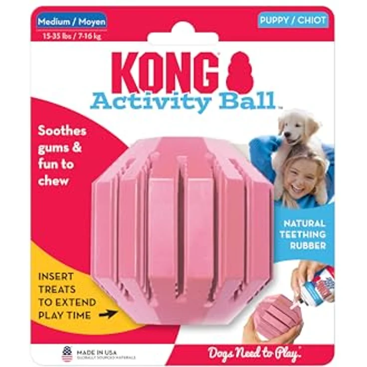 KONG Puppy Activity Ball, Kauspielzeug aus Naturkautschuk für mittelgroße, zahnende Welpen, weich & strapazierfähig, fördert gesundes Kauen, spülmaschinenfest – Bild 2