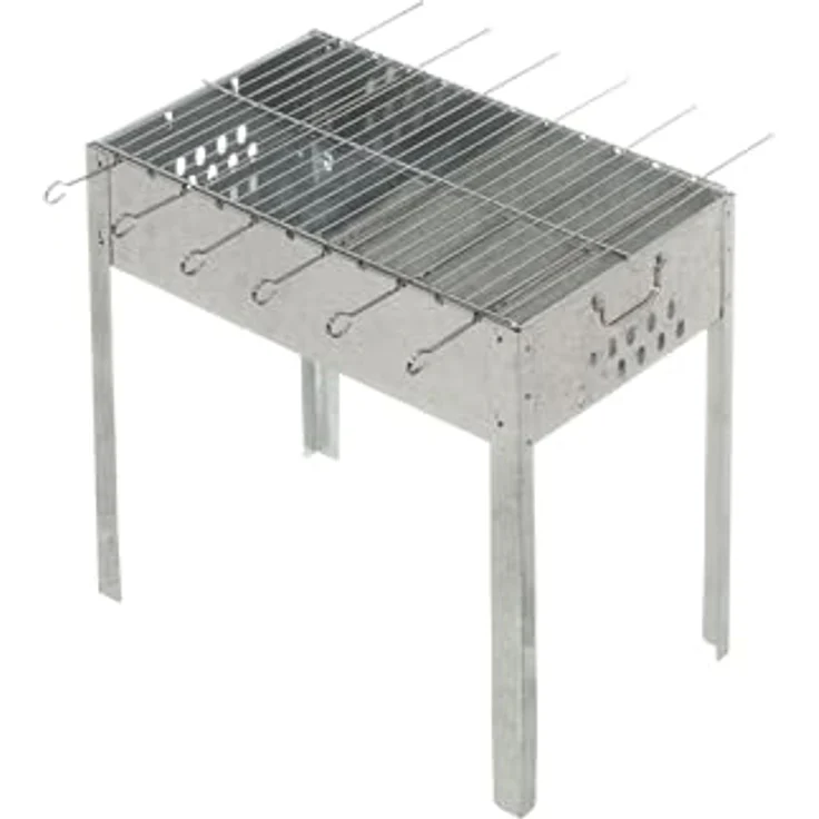 Grillpaul Mangal Spießgrill, Schaschlik Standgrill 50x30x50cm inkl. 6 Edelstahl Spieße, robust und langlebig, schwarz – Bild 5