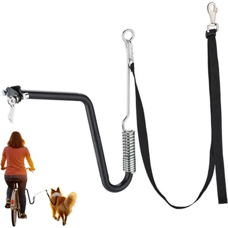 Relaxdays Fahrradleine Hund, Hundestange mit Abstandshalter & Feder, sicheres Führen für Fahrrad, schwarz/Silber