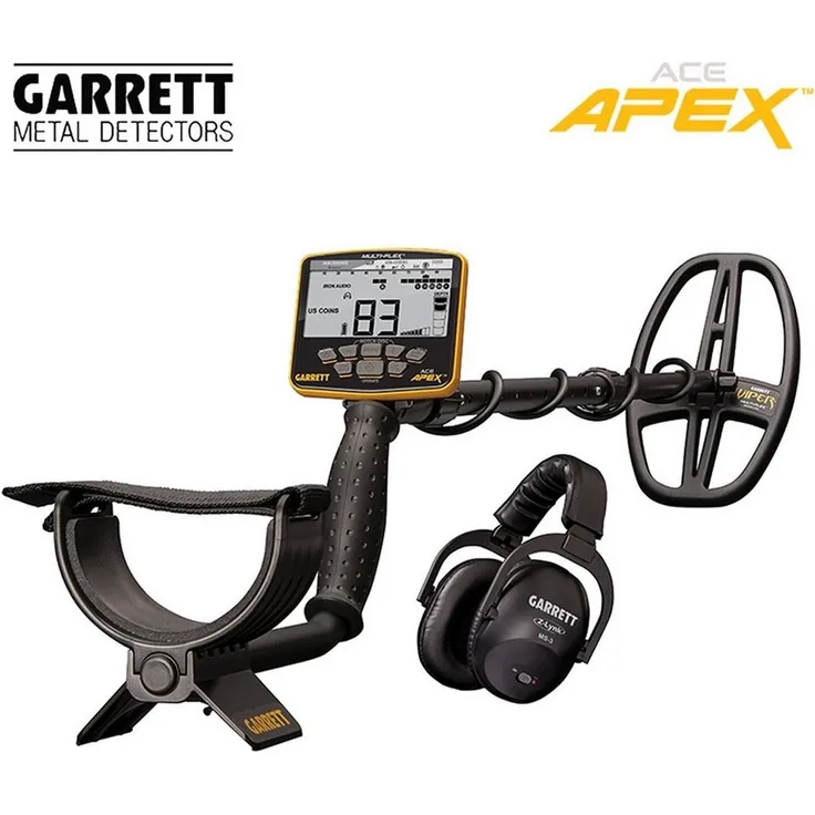 Garrett Metalldetektor Ace APEX (Wireless Pack), Multiflex-Technologie, 6 Programme, ZLynk Funkkopfhörer, wetterfest, Lithium-Ionen Akku