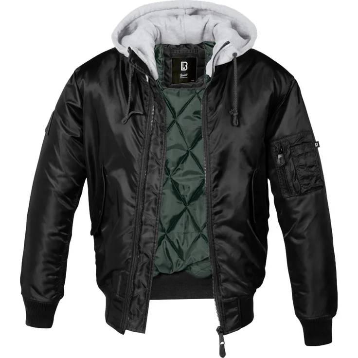 Brandit Anorak Herren Hooded MA1 Bomber Jacket, Arbeitsjacke mit bequemer Kapuze, schwarz