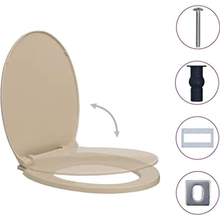 vidaXL Toilettensitz Oval mit Absenkautomatik und Schnellverschluss, Beige, Polypropylen, 42,5 x 35 cm – Bild 2