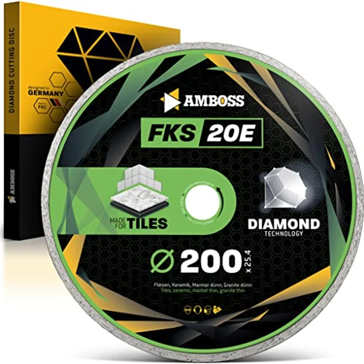 Amboss Diamant Trennscheibe Ø 200 mm x 25.4 FKS 20E - Trennen von Fliesen/Keramik/Granit/Marmor - Diamantscheibe/Diamanttrennscheibe Winkelschleifer – Bild 1