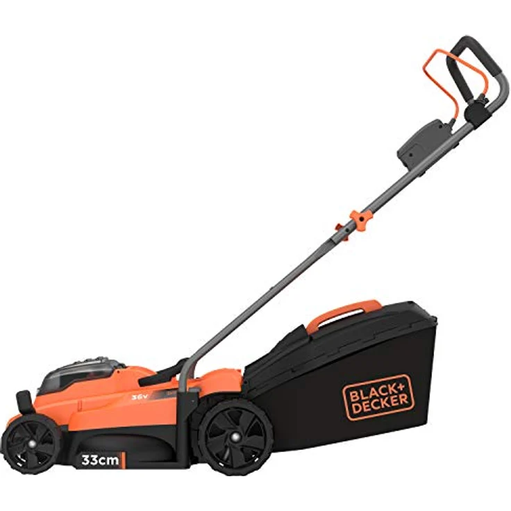 Black+Decker Akku-Rasenmäher BCMW3336L2 (36V, 2.5Ah, 33 cm Schnittbreite, für mittlere Rasenflächen bis 500 m², 5-fache Höhenverstellung, inkl. 2 Akkus, Ladegerät, 35l Fangkorb), Orange-Schwarz - BCMW3336L2-QW – Bild 2