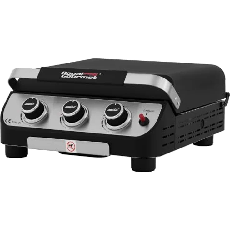 Royal Gourmet Gasgrill 3 Brenner Plancha Tischgrill, emaillierte Bratplatte, komfortabler Deckelgriff, batterie­freie Piezozündung, verstellbare Standfüße – Bild 1
