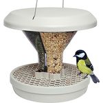 SWISSINNO Vogel-Futtersilo Davos SMART BIRDS. Füttern Sie Vögel - Nicht Nagetiere! Robust + Zuverlässig zum Aufhängen. Wiederverwendbar. 2 Futterkammern. Made in EU. Hellgrau