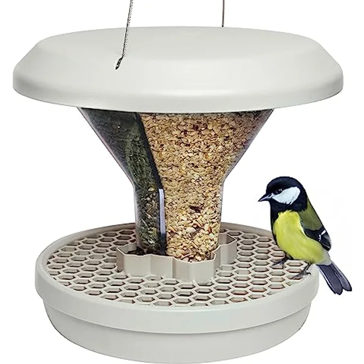 SWISSINNO Vogel-Futtersilo Davos SMART BIRDS. Füttern Sie Vögel - Nicht Nagetiere! Robust + Zuverlässig zum Aufhängen. Wiederverwendbar. 2 Futterkammern. Made in EU. Hellgrau