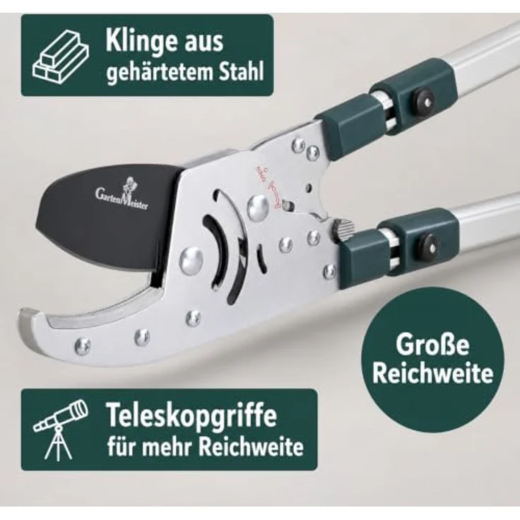 Gartenmeister Astschere Astratschenschere mit Teleskopgriff und Ratschenfunktion, Schnittstärke 50 mm – Bild 3