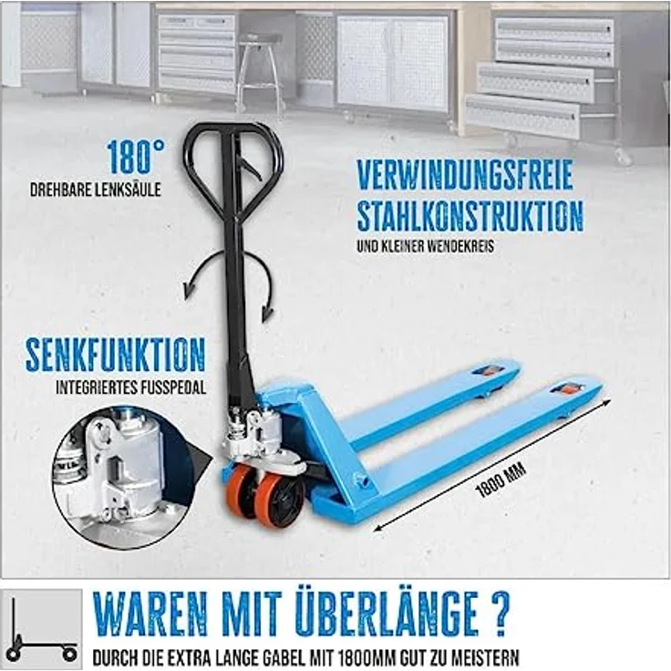 Güde Gabelhubwagen GHW 2500-180 PU, Transport Hubwagen mit 2500 kg Tragfähigkeit und 1800 mm Gabellänge – Bild 5