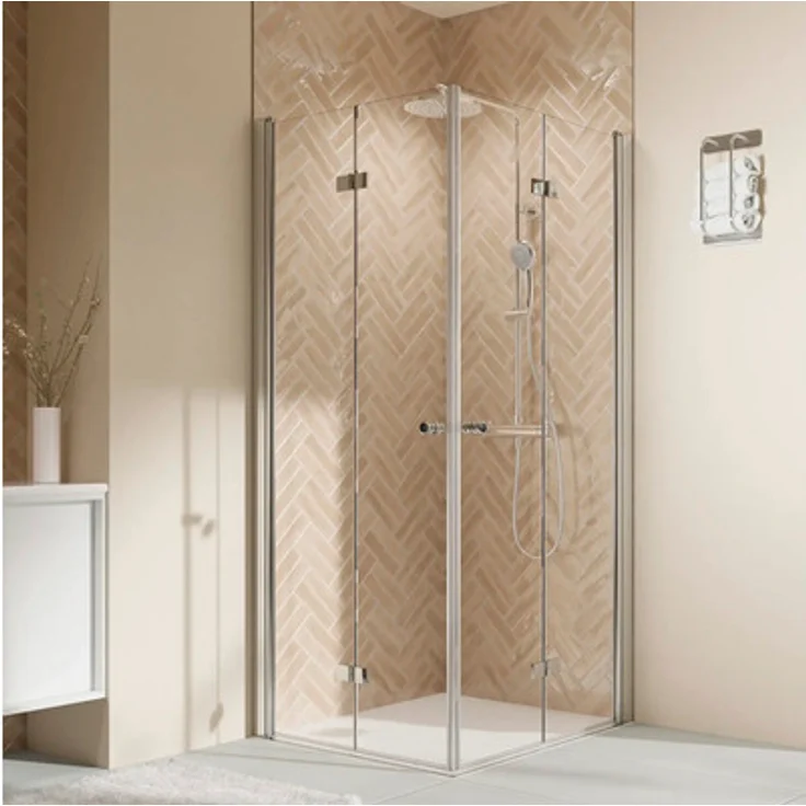 Breuer Elana 2.0 Express Q72, Eckeinstieg mit Drehfalttür, 80 x 80 x 200 cm, Profil silber, Klarglas mit schmutzabweisender Glasbeschichtung, flächenbündige Scharniere, Hebe-Senkmechanismus
