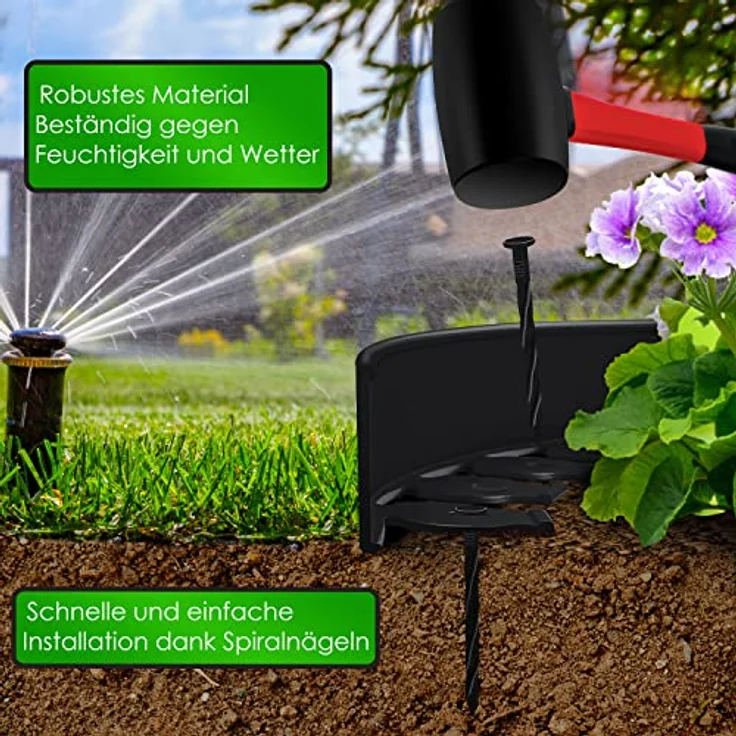 KESSER® Flexible Rasenkante aus Kunststoff Länge 30m Höhe 5cm, mit 150 Erdanker + 3 Paar Handschuhe, Beeteinfassung Beetumrandung Beetbegrenzung Mähkante Pflastersteine Palisade – Bild 3