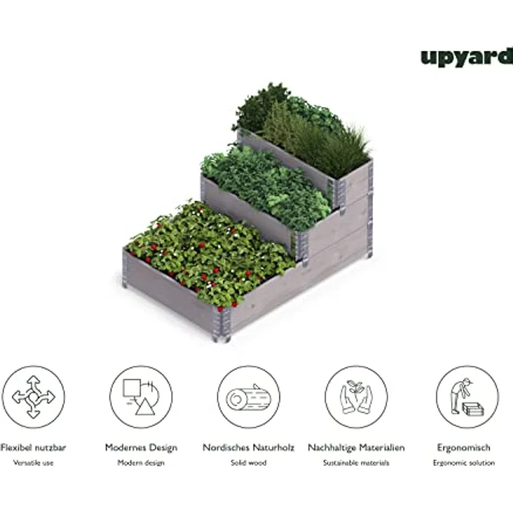 Upyard Stepped Bed - modernes Hochbeet aus Paletten - modulares, mehrstufiges Hochbeet aus Naturholz für Garten und Terrasse, 120x80x58,5, Grau – Bild 4