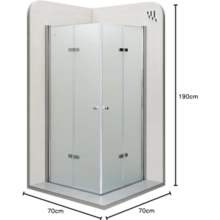 i-flair DK99 Falttür Duschkabine 70x70x190 cm, satinierte 6 mm Sicherheitsglas mit silbernen Profilen, platzsparend und für Menschen mit eingeschränkter Mobilität geeignet – Bild 10