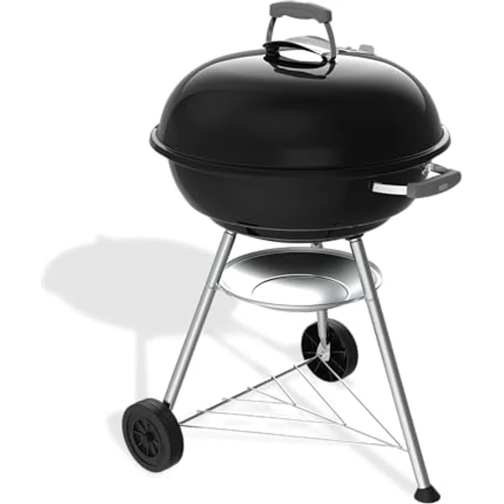 Weber Compact Kettle Holzkohlegrill (2026 Version), 57 cm, rostfreies Design mit verchromtem dreilagigem Rost, Schwarz, mit Dreibein-Ständer und Rädern – Bild 3