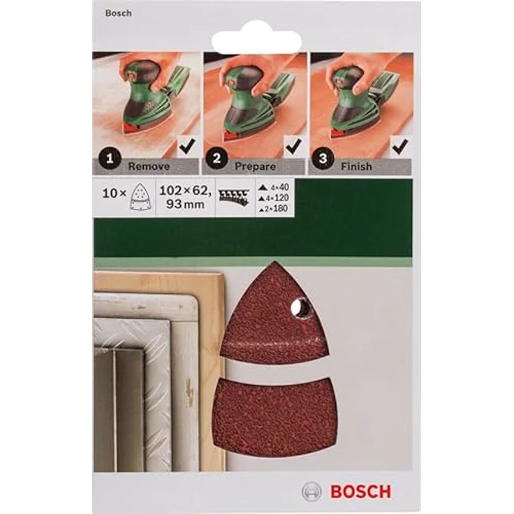 Bosch 10tlg. Schleifblatt-Set (für Multischleifer verschiedene Materialien, 102 x 62-93 mm, Körnung 40-120-180) - Preisvergleich – Bild 3