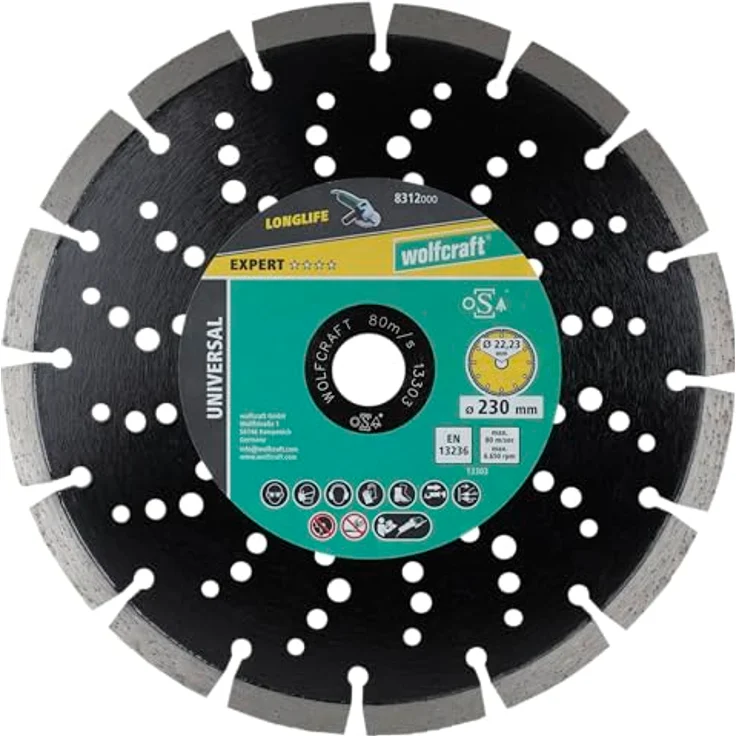 wolfcraft Diamant-Trennscheibe PRO LASER UNIVERSAL I 8312000 I segmentierte Trennscheibe Ø 230mm für armierten Beton – Bild 1