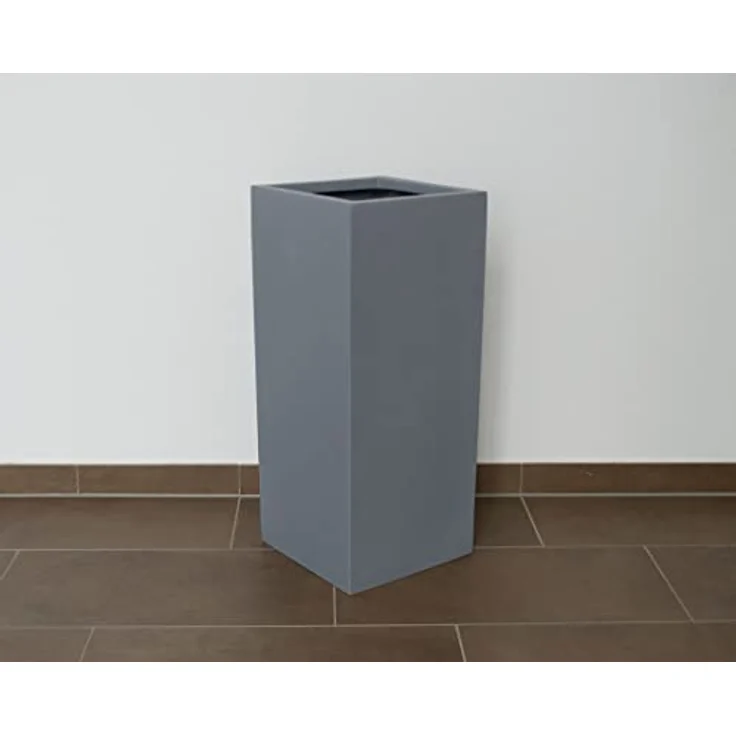 Elegant Einrichten Pflanzkübel Fiberglas Säule 38x38x100cm UV-beständig, Wasserfest, Frostsicher, Grau – Bild 2