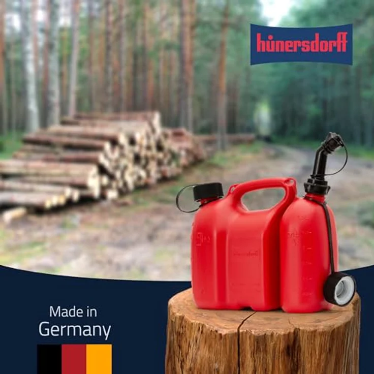 hünersdorff PROFI Doppelkanister - Kombikanister für Kraftstoff und Öl mit Kindersicherung und Auslaufrohr, 3 + 1,5 Liter, rot, UN-Zulassung, Made in Germany – Bild 8