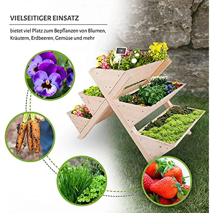 empasa Stufen Hochbeet 'Level', Etagenhochbeet Pflanzentreppe Blumentreppe aus Holz, 121 x 80 x 80 cm – Bild 4