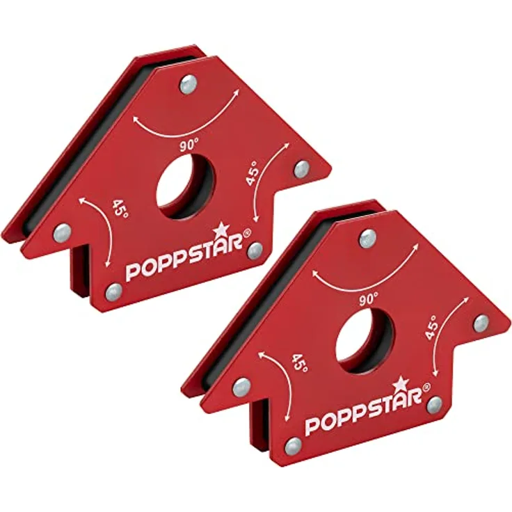 Poppstar Schweißmagnet mittelgroß 2er-Set - Magnet-Schweißwinkel mit Haftkraft 22,6 kg, Winkelmaße 45°, 90°, 135°
