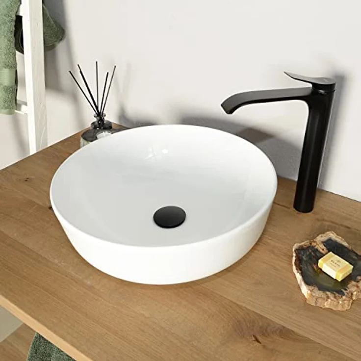 wohnfreuden Keramik Waschbecken 42 cm rund in weiß - Zeitloses Design, einfach zu montieren, ohne Überlaufschutz – Bild 1
