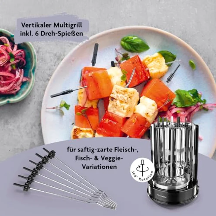 Rachs KOCHWERK Dönergrill für Zuhause | Vertikaler-Multigrill für Fleisch-, Fisch- & Veggie-Variationen | Rotisserie mit 360°-Rotation & großflächigem Heizelement | Mittelspieß & 6 Schaschlik-Spieße - Preisvergleich – Bild 3