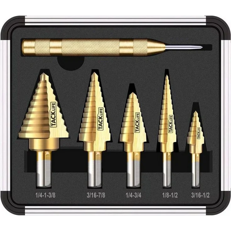 TACKLIFE PDH06A Stufenbohrer Set, HSS mit Titanbeschichtung, 50 Größen