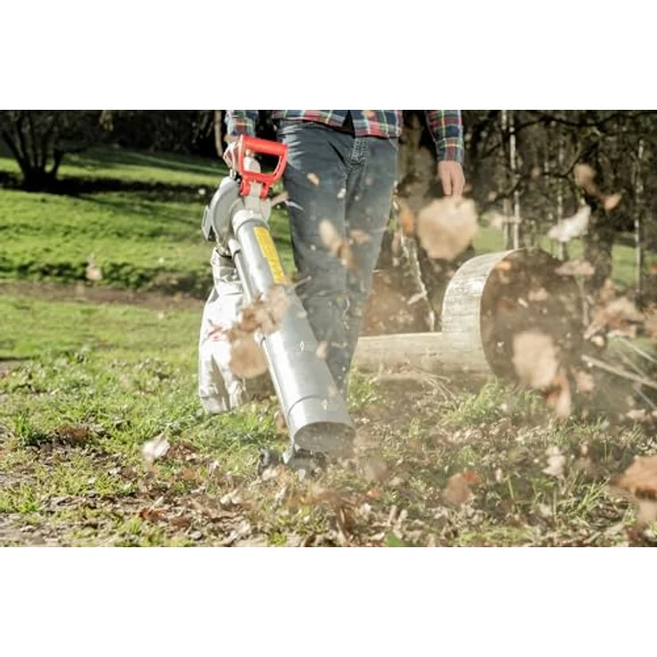 Ikra 3-in-1 Laubsauger + Laubbläser, Akku-Gerät mit 210 km/h Blasgeschwindigkeit, grau-rot, inkl. 45-Liter-Auffangbeutel und Schnellader – Bild 9