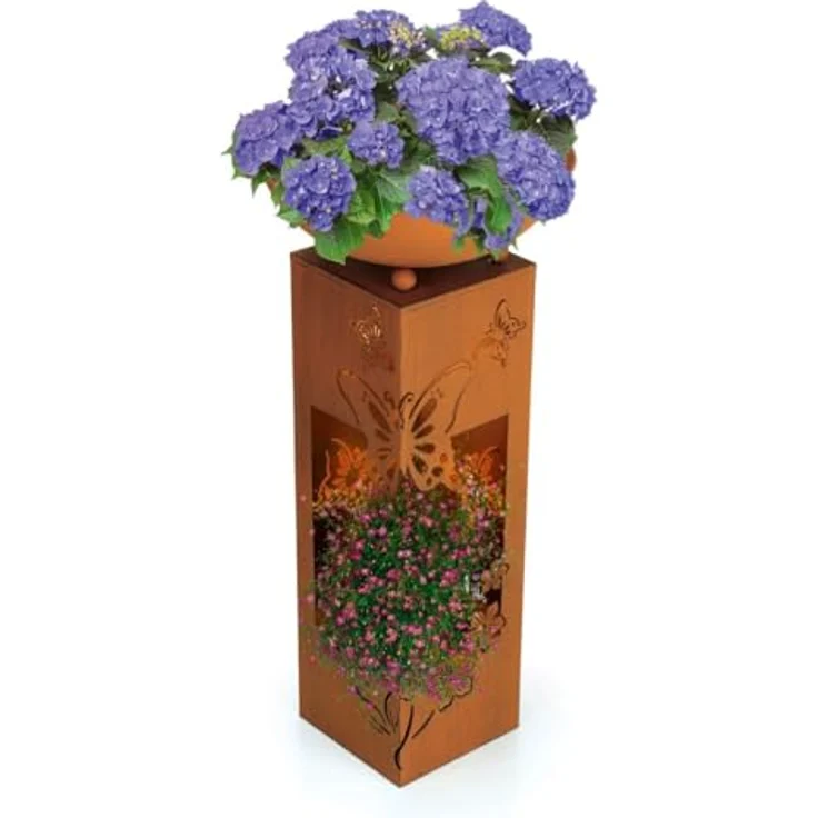 DS Produkte GmbH, Am Heisterbusch 1, 19258 Gallin, Deutschland Hoberg LED Pflanzsäule Schmetterling in 3D Rost-Optik - 19 x 19 x 72 cm – Bild 1