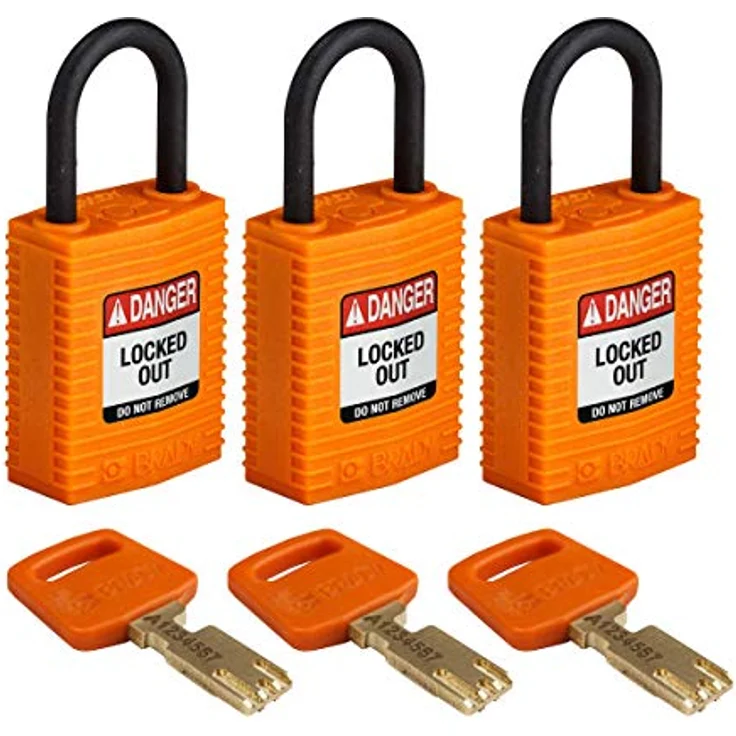 Brady SafeKey Nylon Lockout-Vorhängeschloss - kompakt Mit Nylon Bügel 25.00 mm Orange KA - 3 Stück, Gleichschließende Schlösser – Bild 1