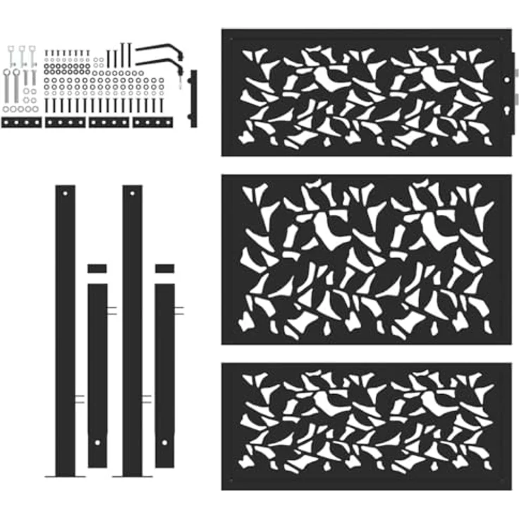 vidaXL Gartentor Schwarz 105x130 cm Stahl Blatt-Design Abschließbar mit 3 Schlüsseln – Bild 5