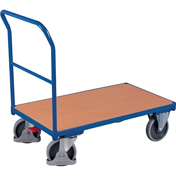 Variofit Transportwagen, Schiebebügelwagen (500 kg) mit L-Profil Bodenaufbau, pulverbeschichtet in Gentianblau, inklusive nicht-abfärbenden Gummi-Rollen – Bild 2