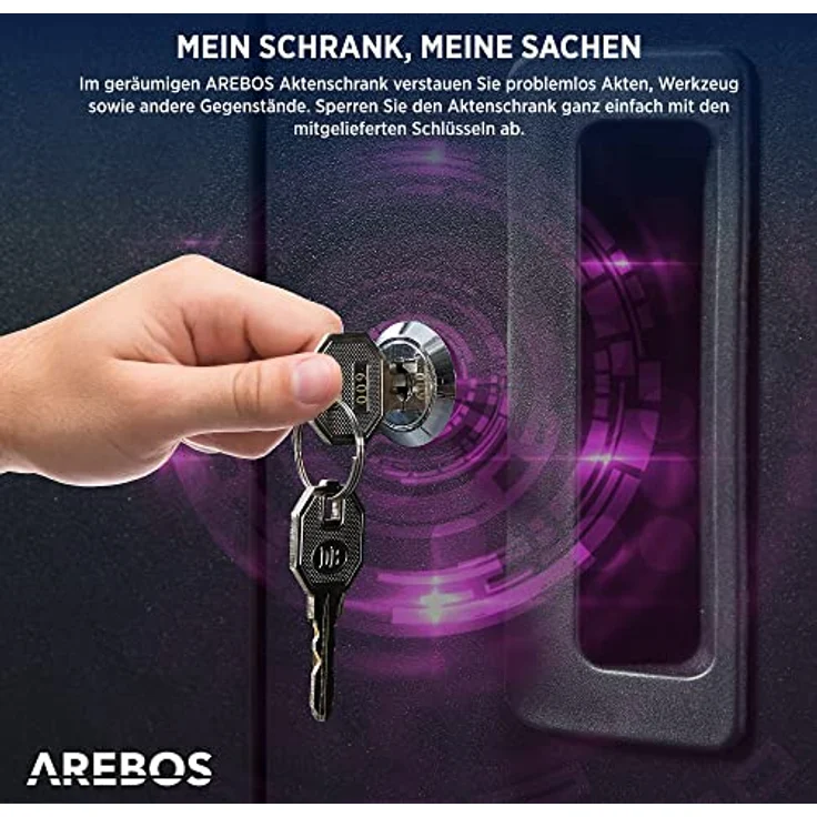 Aktenschrank Büroschrank Lagerschrank Materialschrank mit Räder Schwarz - Schwarz - Arebos – Bild 3