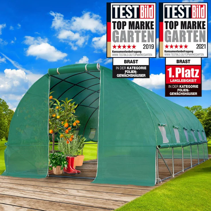 BRAST Gewächshaus Foliengewächshaus 300x600cm inkl. 4 Erdanker mit Stahlfundament aufrollbare Seitenwände schwere Qualität Folie 175g/m² – Bild 3