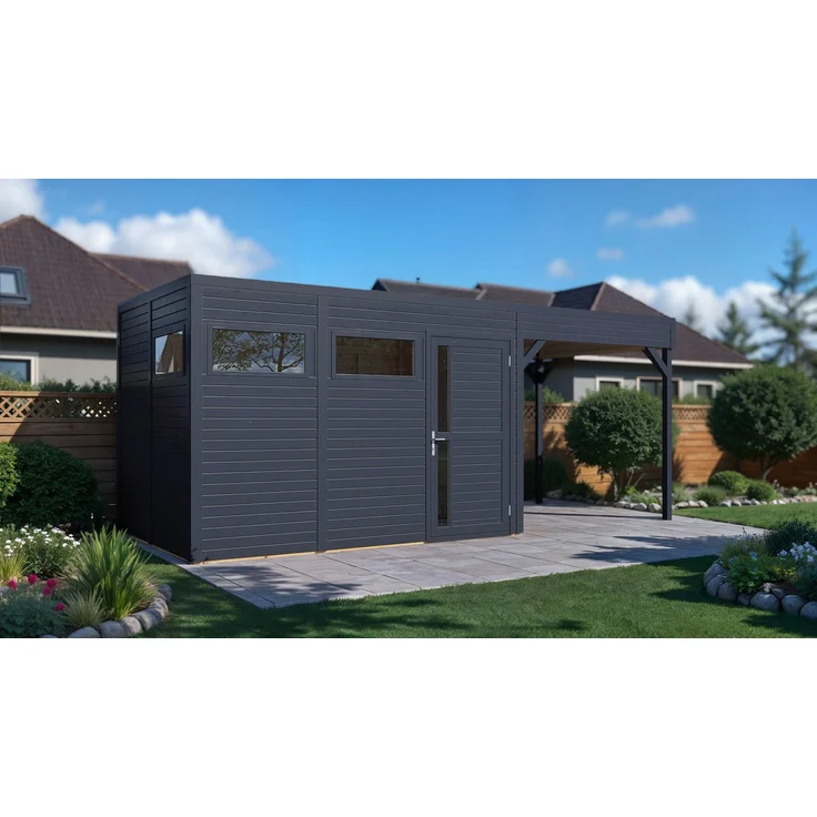 BERTILO Gartenhaus Cubus 3 Lounge, modernes kubisches Design mit flexibler Wandelement-Positionierung, anthrazit, BxT: 559x240 cm