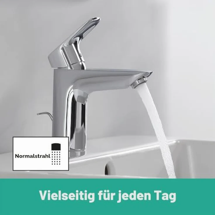 hansgrohe Logis 100 Waschtischarmatur, ComfortZone 100, Normalstrahl, Durchflussmenge 5 l/min, Metall Zugstangen-Ablaufgarnitur – Bild 3