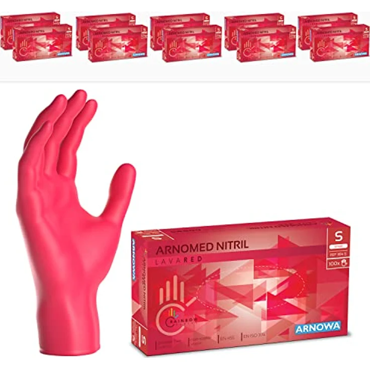 ARNOMED Einweghandschuhe Rot, Nitril, puderfrei, 1000 Stück, für Hygiene- & Reinigungsarbeiten, in S (XS, M, L, XL) – Bild 1