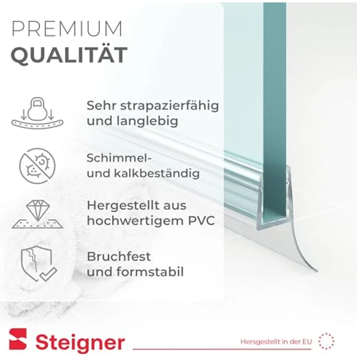 STEIGNER Duschtürdichtung UK12, 90 cm transparente Dichtung für Eckeinstieg oder Fünfeckdusche, 6-8 mm Glasdicke, schimmelbeständig, einfache Montage – Bild 3