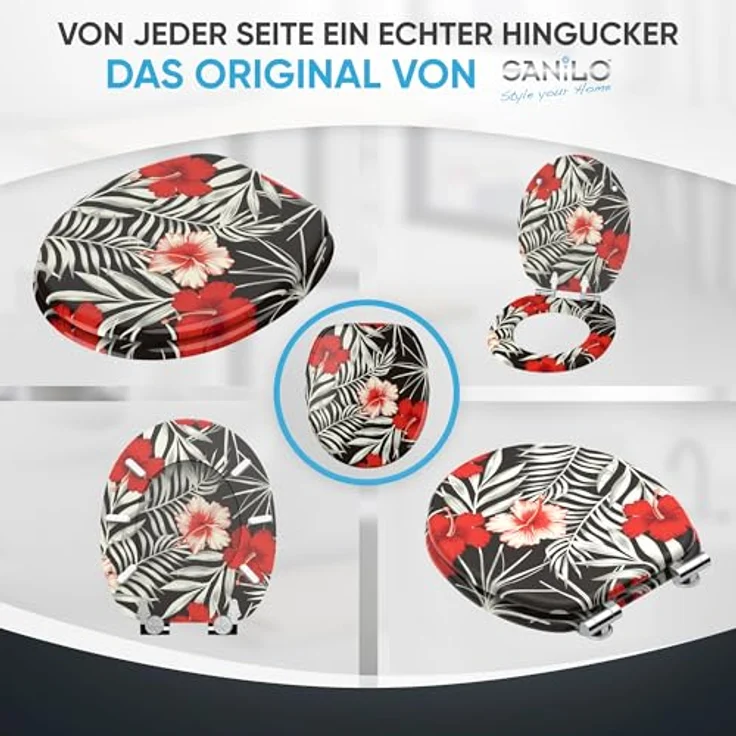 Sanilo WC Sitz Hibisca, Absenkautomatik, stabiler Holz-Toilettendeckel, antibakterielle Oberfläche, passend für alle WCs – Bild 6