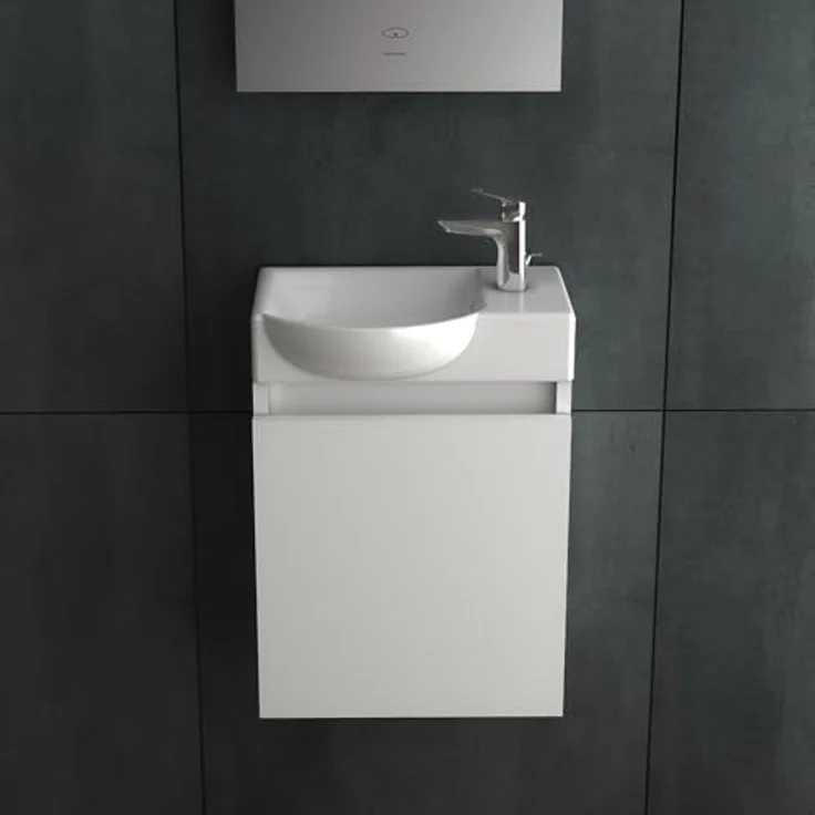 Alpenberger Waschbecken mit Unterschrank Hängend | Aufsatzwaschbecken mit Unterschrank | Gäste WC Möbel Waschbecken Klein| Waschtisch Waschbeckenunterschrank Weiß (Lugano 450 L) – Bild 3
