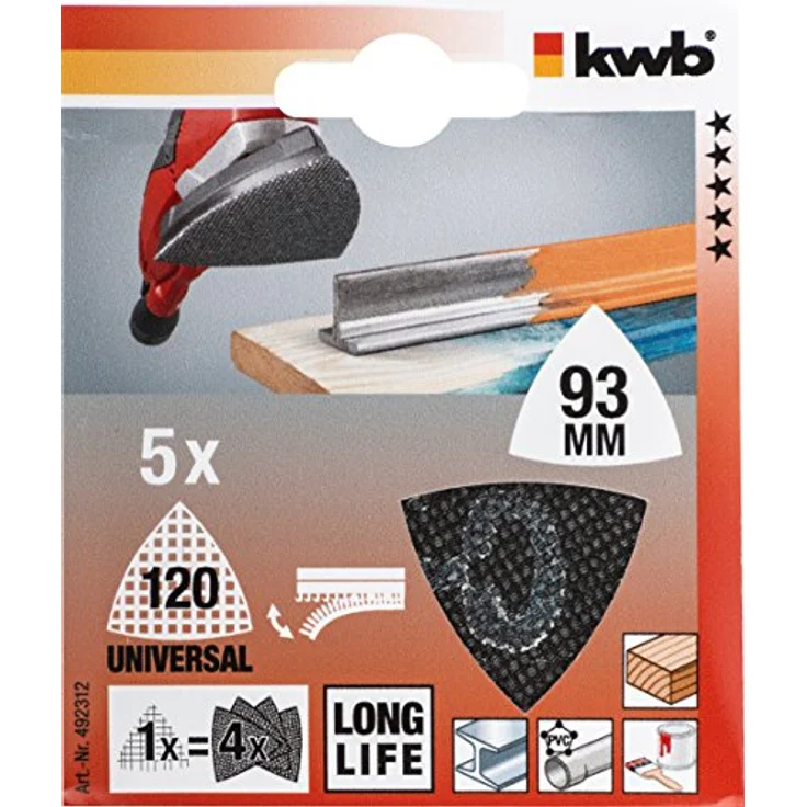 kwb Gitterleinen Schleif-Papier Schleifgitter-Scheibe für Nass- und Trocken-Schliff, f. Delta-Schleifer 93 x 93 K-120, aus Fiberglas, gelocht m. Klett, 5 Stk. – Bild 3