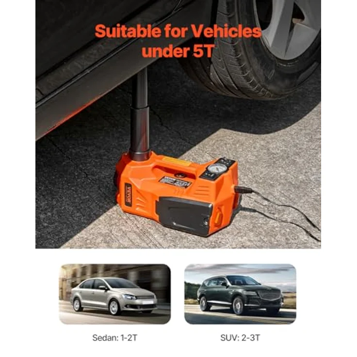 VEVOR elektrischer Wagenheber 5 t Scherenwagenheber mit eingebauter Pumpe, 12 V, tragbares Set mit Sicherheitshammer & LED-Licht für Limousine, SUV und Lkw – Bild 3