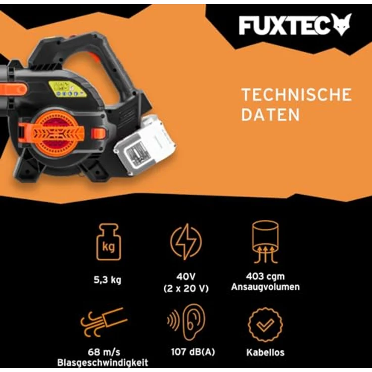 FUXTEC FX-E2LBS 2in1 Akku Laubbläser und -sauger, 40 Volt, 685,1 m³/h, inkl. Laubfangsack, ergonomischer Griff, ohne Akku/Ladegerät – Bild 3