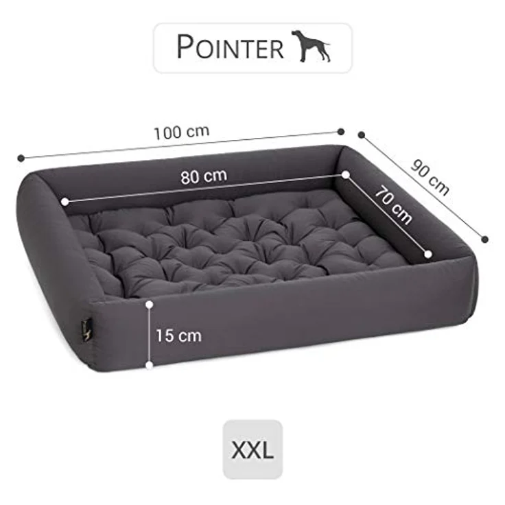 Pointer | Hundebett mit Hundekissen - orthopädisch, waschbar, bequem (XXL - 100x90 cm, Anthrazit) – Bild 5